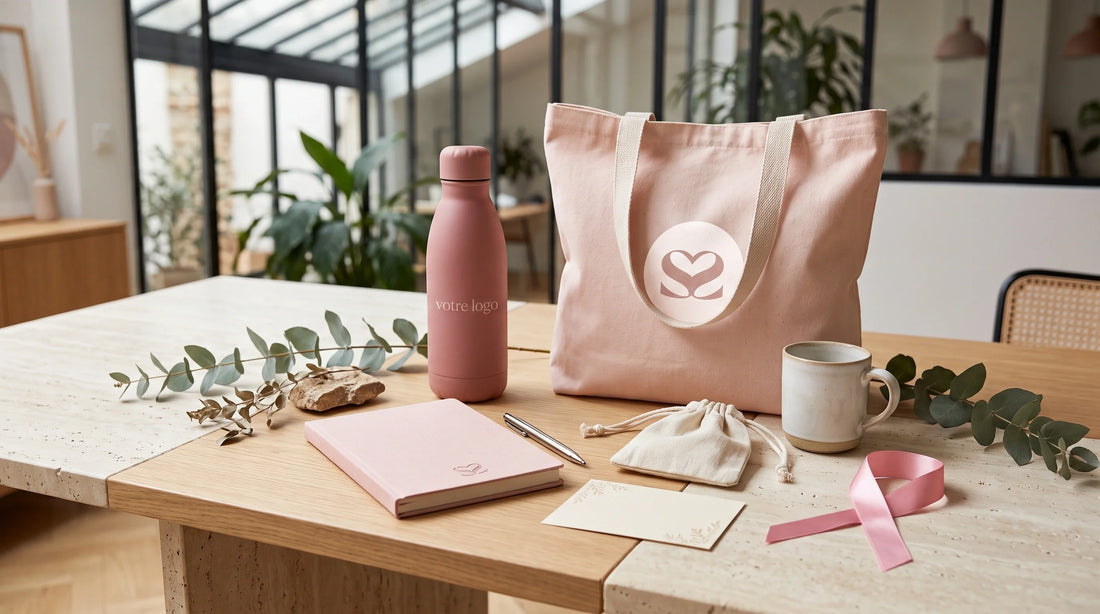 Goodies personnalisés Octobre Rose pour une campagne de sensibilisation en entreprise par Values And Co.