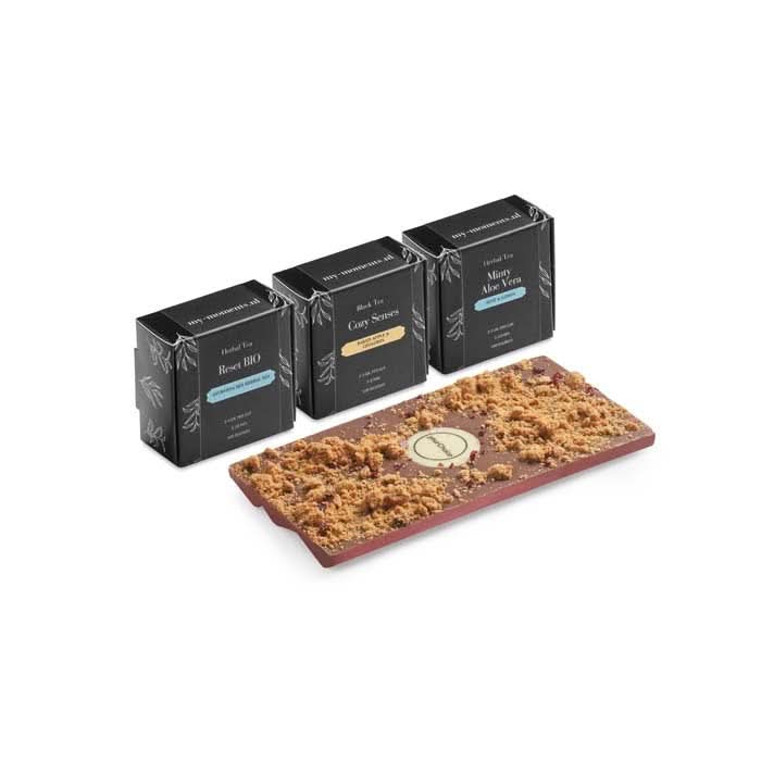 Coffret cadeau de 3 thés Zen & une barre de chocolat belge