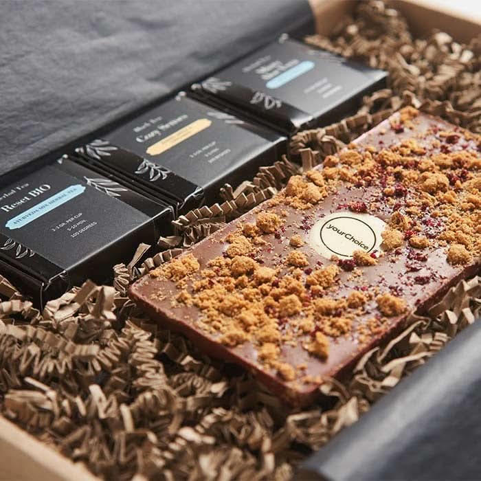 Coffret cadeau de 3 thés Zen & une barre de chocolat belge