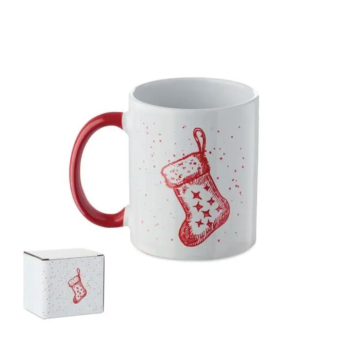 Mug blanc avec dessin chaussette de Noël rouge