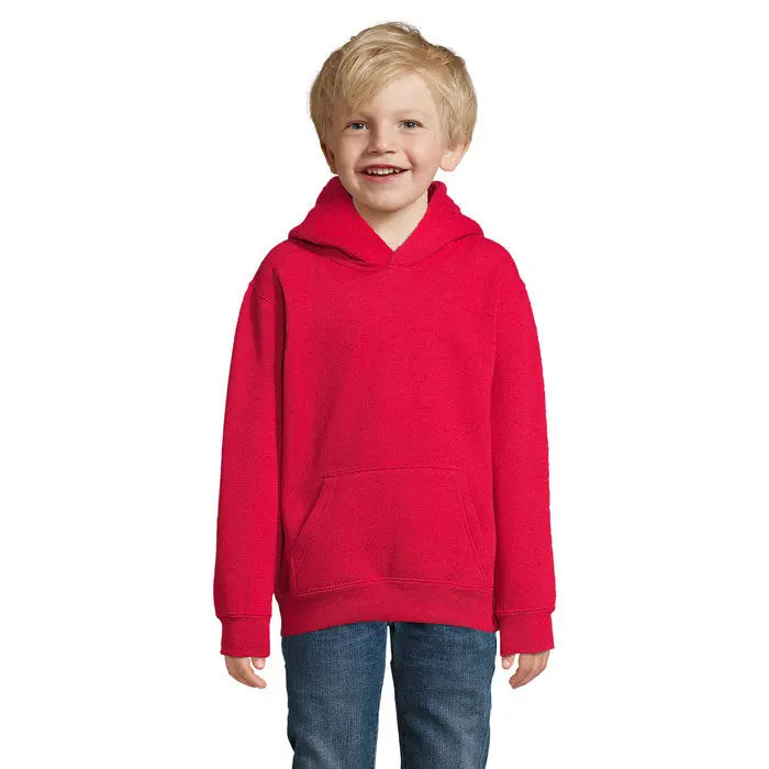Modèle de sweat shirt personnalisable rouge enfant en coton et polyester 280g.