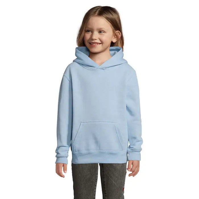 Modèle de sweat shirt personnalisable bleu ciel enfant en coton et polyester 280g.