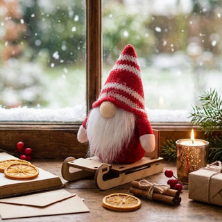Lutin sur traîneau en bois décoratif personnalisable